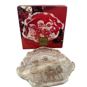 Mikasa Carolers Sweet Dish 8.25" Clear Glass‎ Christmas Holiday Candy Plate